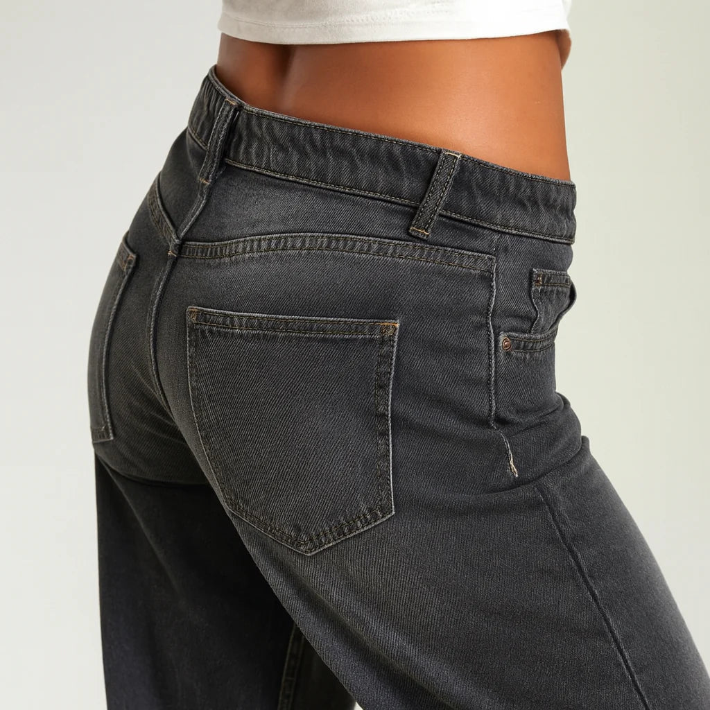 Jeans de mujer de tiro bajo y pierna ancha – Vaqueros holgados, informales y modernos