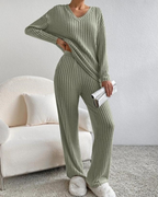 Completo Lounge Donna a Coste con Scollo a V