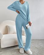 Completo Lounge Donna a Coste con Scollo a V