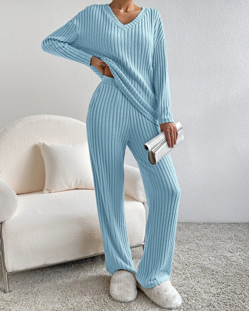 Completo Lounge Donna a Coste con Scollo a V