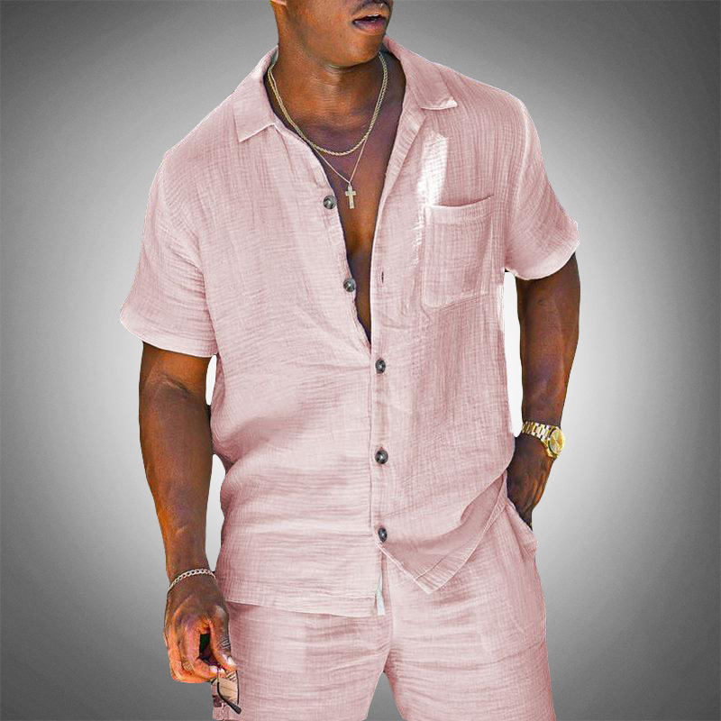 Conjunto completo de dos piezas para hombre de lino con camisa y pantalón