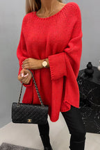 Poncho Donna in Maglia Morbida – Maglione Drappeggiato con Maniche a Pipistrello
