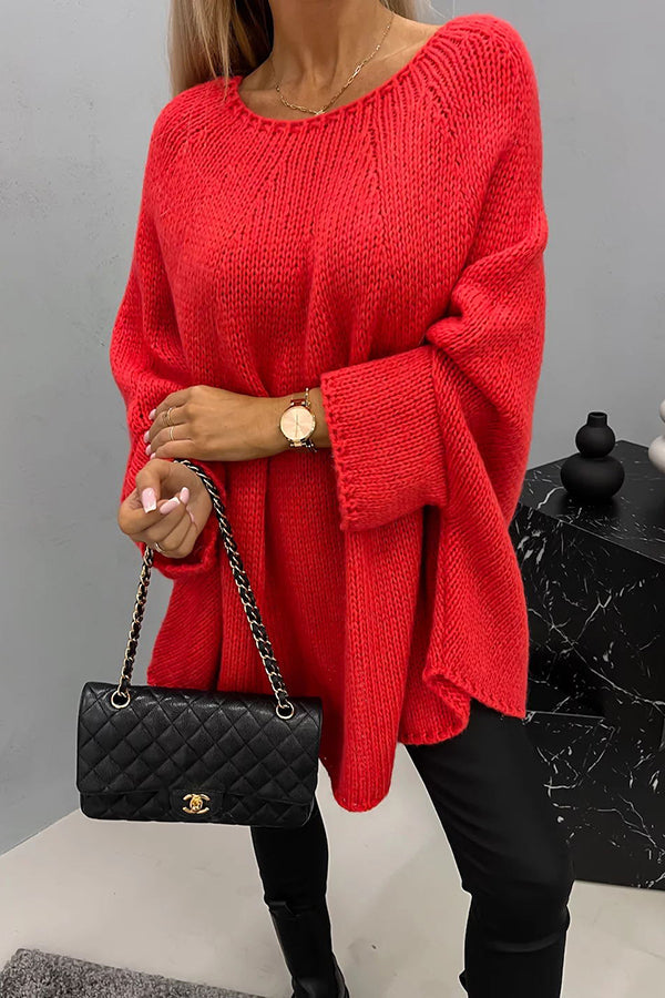 Poncho Donna in Maglia Morbida – Maglione Drappeggiato con Maniche a Pipistrello