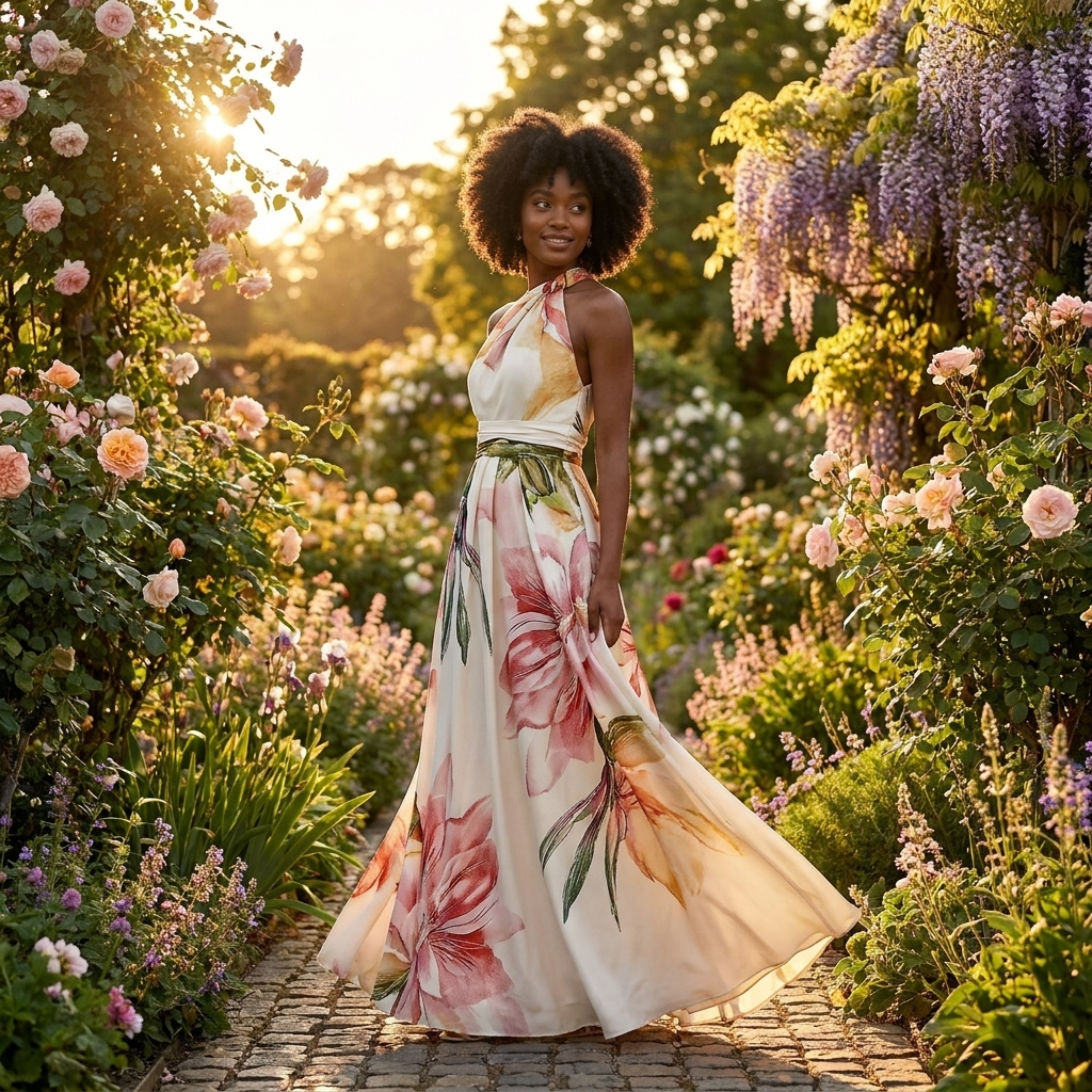 Robe maxi dos nu pour femme avec imprimé asymétrique