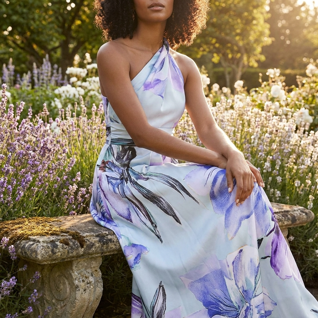 Robe maxi dos nu pour femme avec imprimé asymétrique