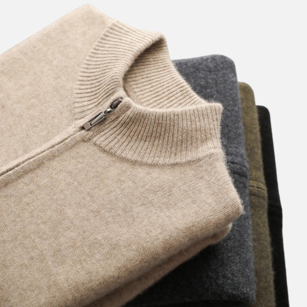 Cardigan Uomo in 100% Lana Merino con Zip e Collo Alto