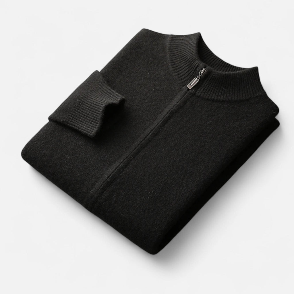 Cardigan Uomo in 100% Lana Merino con Zip e Collo Alto