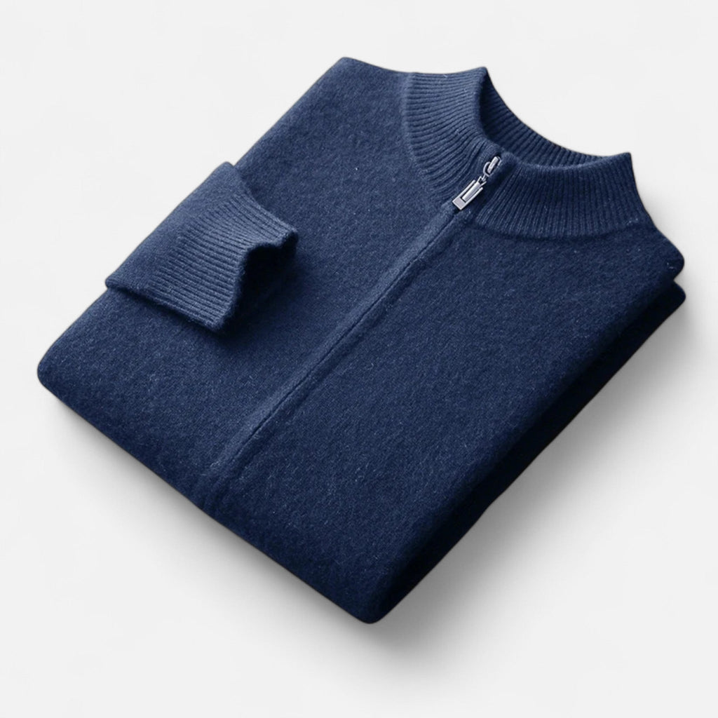 Cardigan Uomo in 100% Lana Merino con Zip e Collo Alto