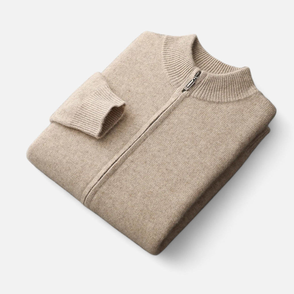 Cardigan Uomo in 100% Lana Merino con Zip e Collo Alto