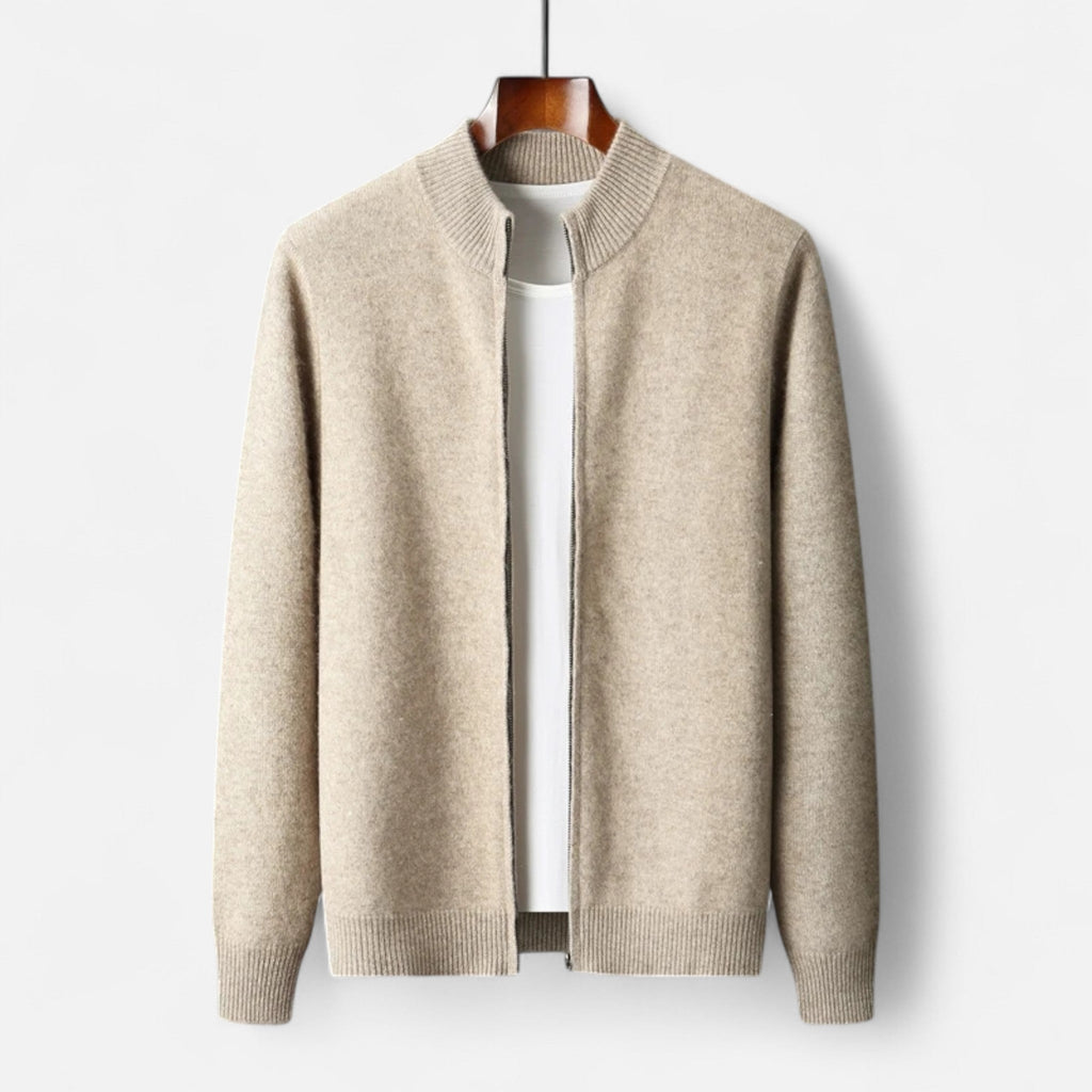 Cardigan Uomo in 100% Lana Merino con Zip e Collo Alto