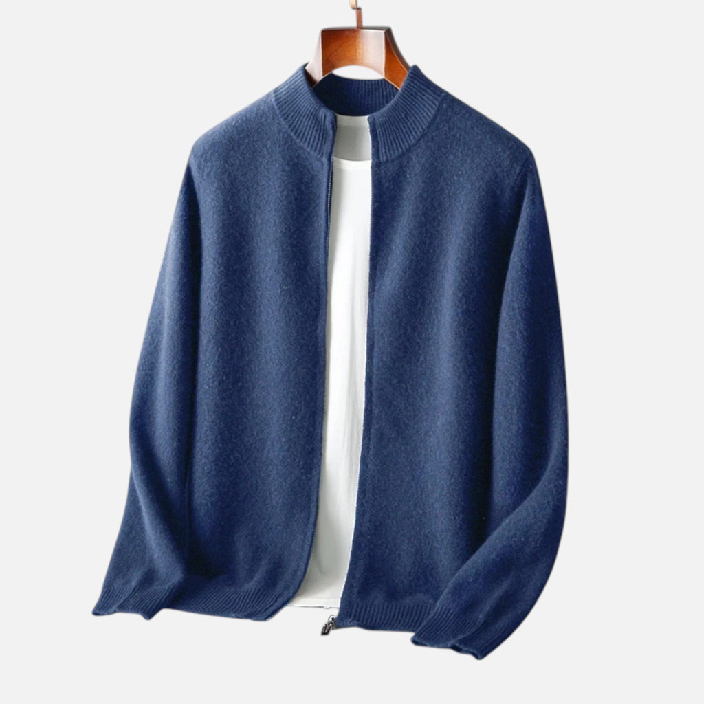 Cardigan Uomo in 100% Lana Merino con Zip e Collo Alto