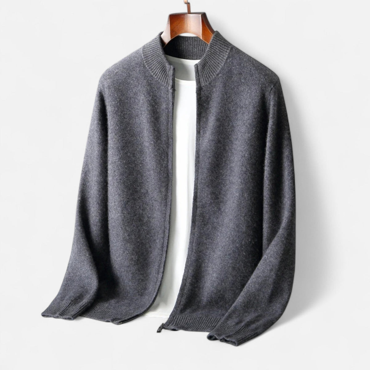 Cardigan Uomo in 100% Lana Merino con Zip e Collo Alto