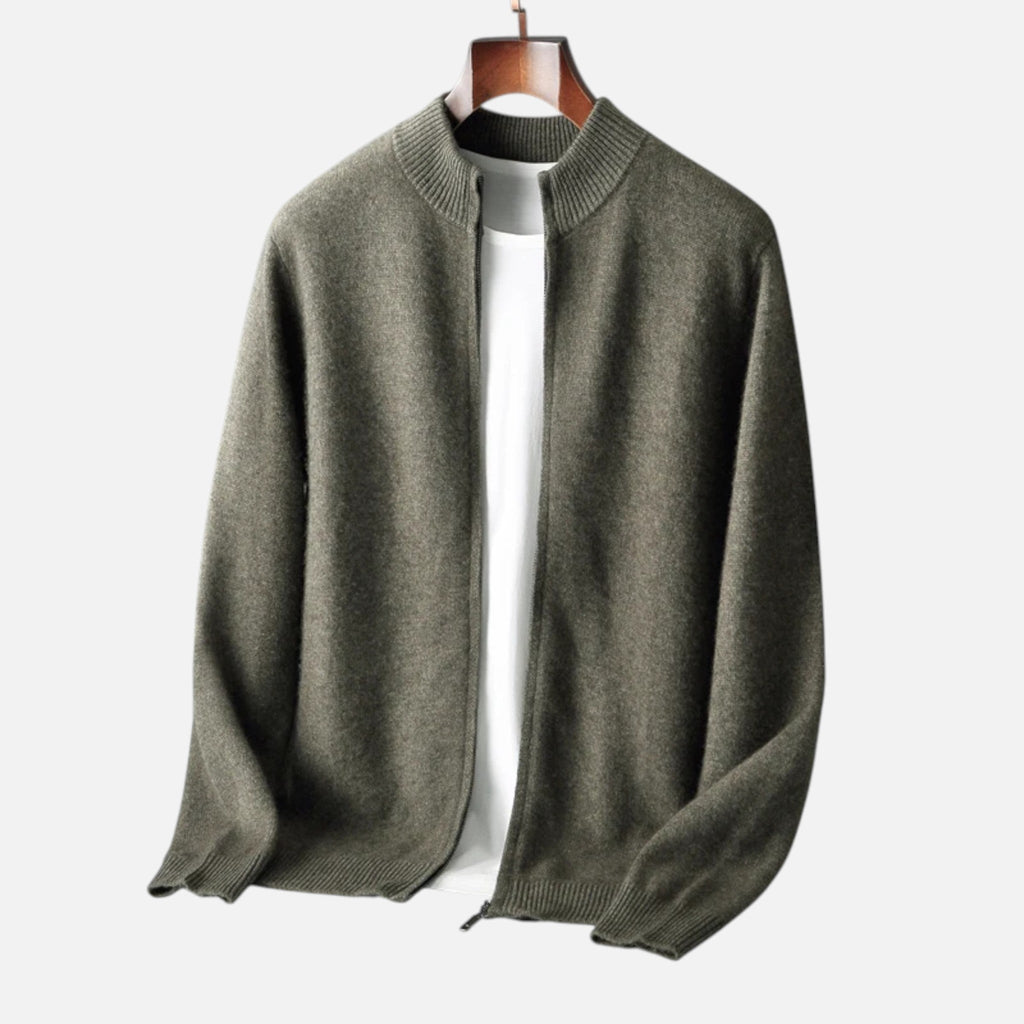 Cardigan Uomo in 100% Lana Merino con Zip e Collo Alto