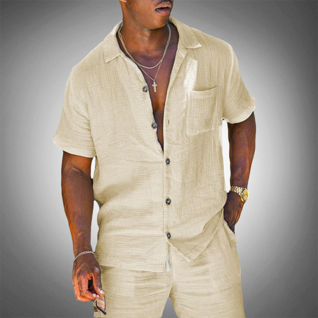 Conjunto completo de dos piezas para hombre de lino con camisa y pantalón