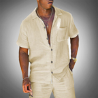 Conjunto completo de dos piezas para hombre de lino con camisa y pantalón