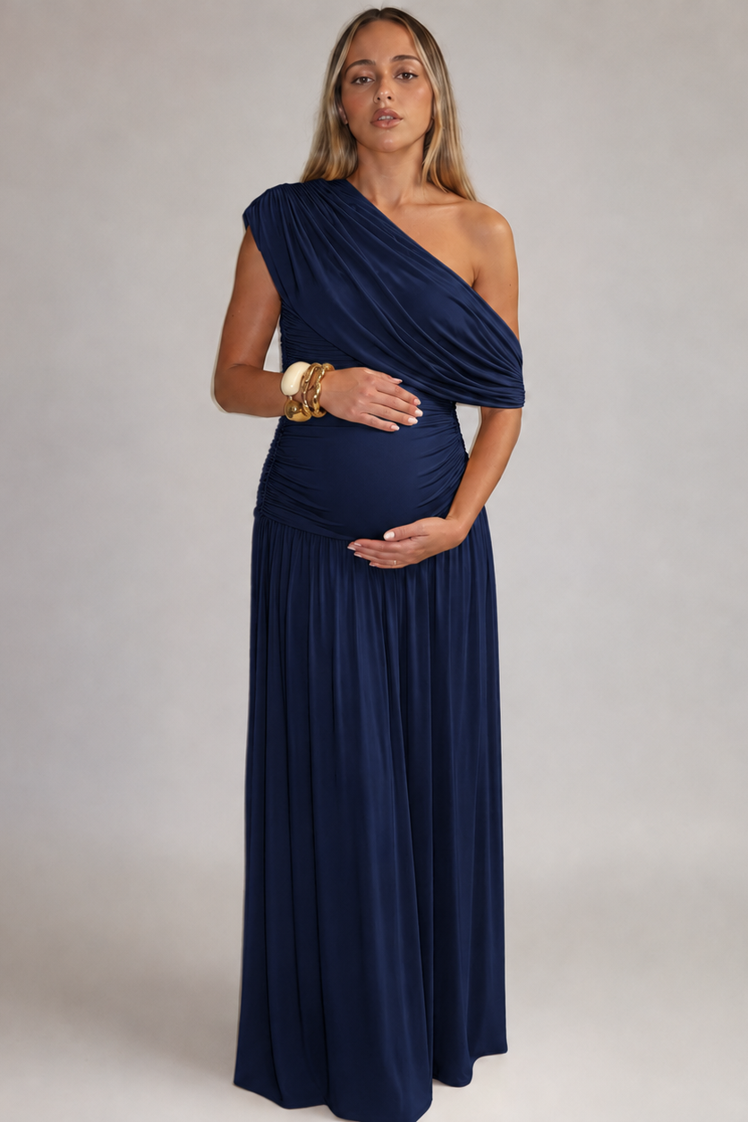 Robe de grossesse maxi à col asymétrique