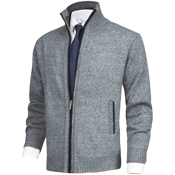 Cardigan Uomo Testurizzato con Zip Integrale e Collo Alto