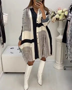 Abito Camicia Oversize con Collo, Stampa e Cintura