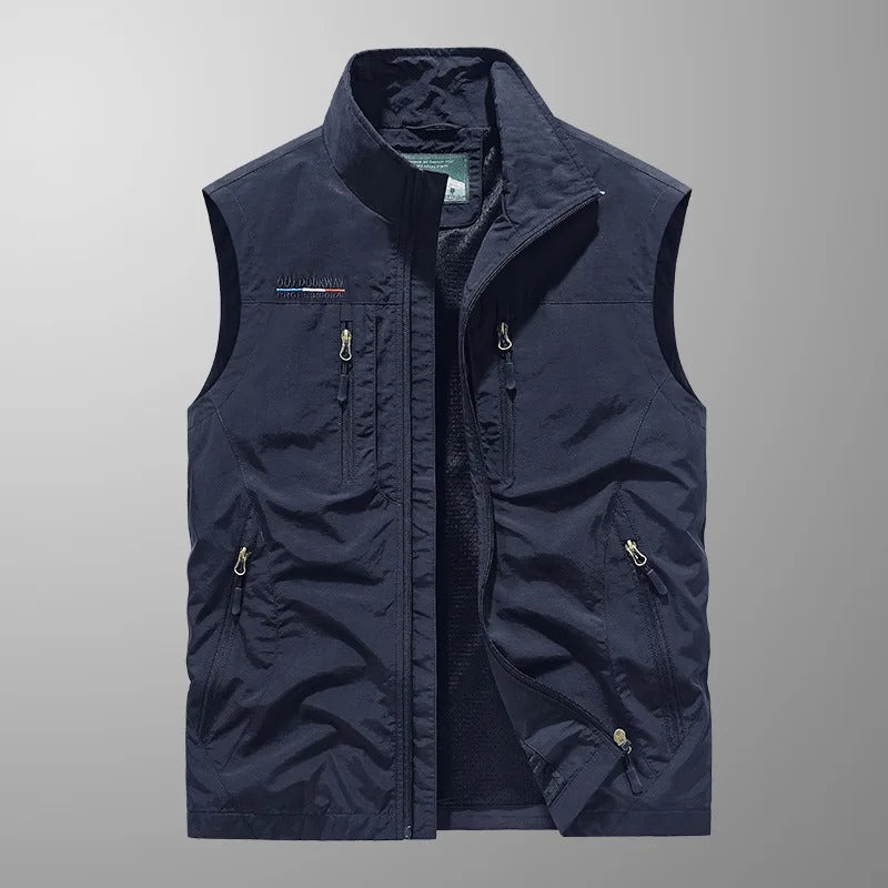 Gilet Uomo Smanicato con Zip, Collo Alto e Tasche