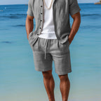 Conjunto de verano para hombre 100 % lino con camisa y pantalones cortos