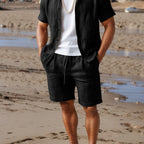 Conjunto de verano para hombre 100 % lino con camisa y pantalones cortos
