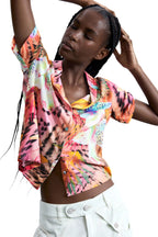 Blouse femme orange à manches courtes
