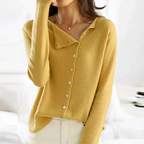 Cárdigan de mujer de punto con botones asimétricos – Elegancia y comodidad casual chic