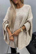 Poncho Donna in Maglia Morbida – Maglione Drappeggiato con Maniche a Pipistrello