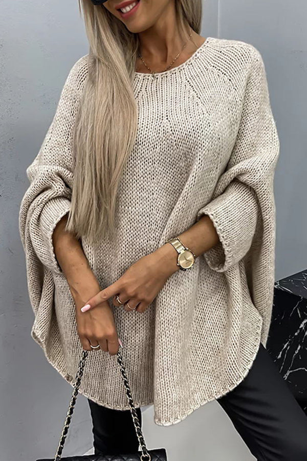 Poncho Donna in Maglia Morbida – Maglione Drappeggiato con Maniche a Pipistrello