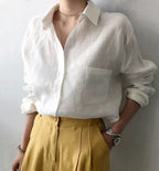 Camisa de lino para mujer con botones y mangas largas