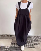 Abito Maxi Senza Maniche in 100% Cotone con Tasche