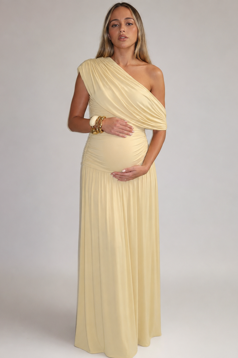 Robe de grossesse maxi à col asymétrique
