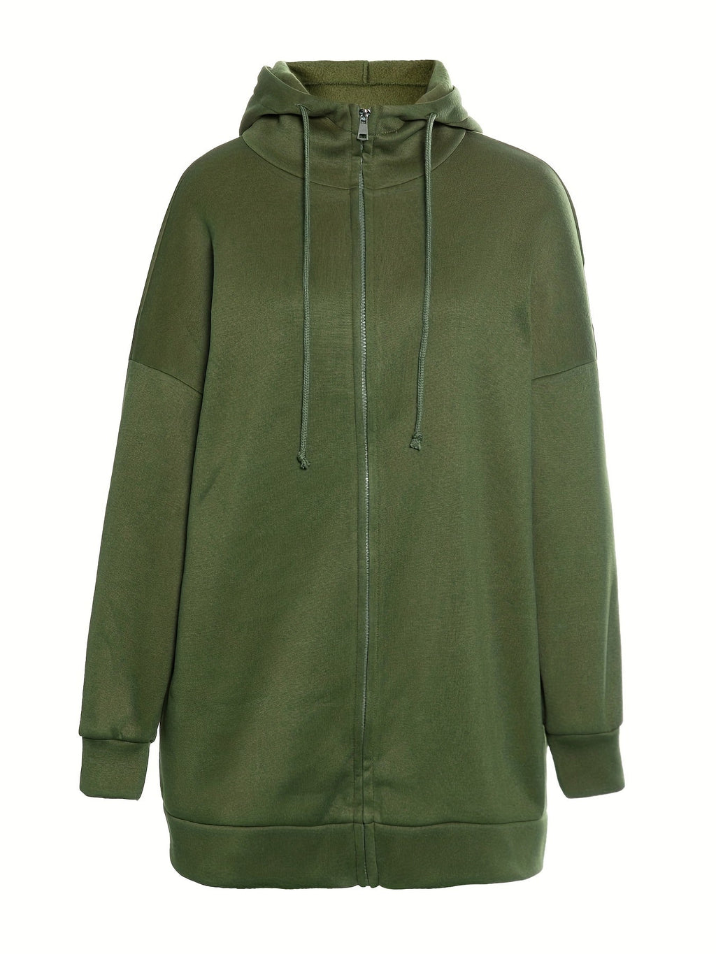 Sudadera larga de mujer con capucha y cremallera – corte oversize y bolsillos laterales