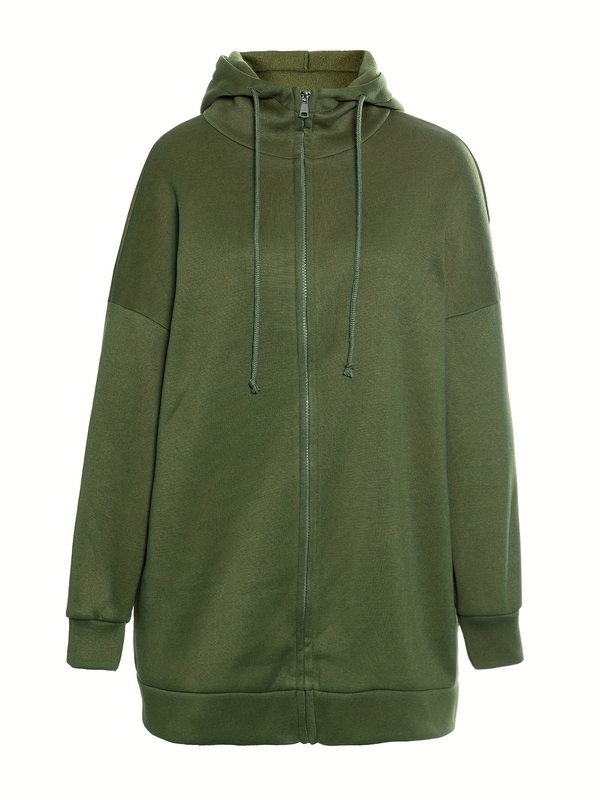 Sudadera larga de mujer con capucha y cremallera – corte oversize y bolsillos laterales