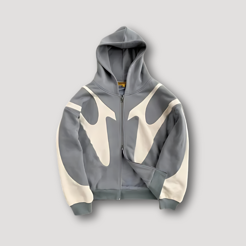 Felpa Uomo con Zip e Motivo Fiamme