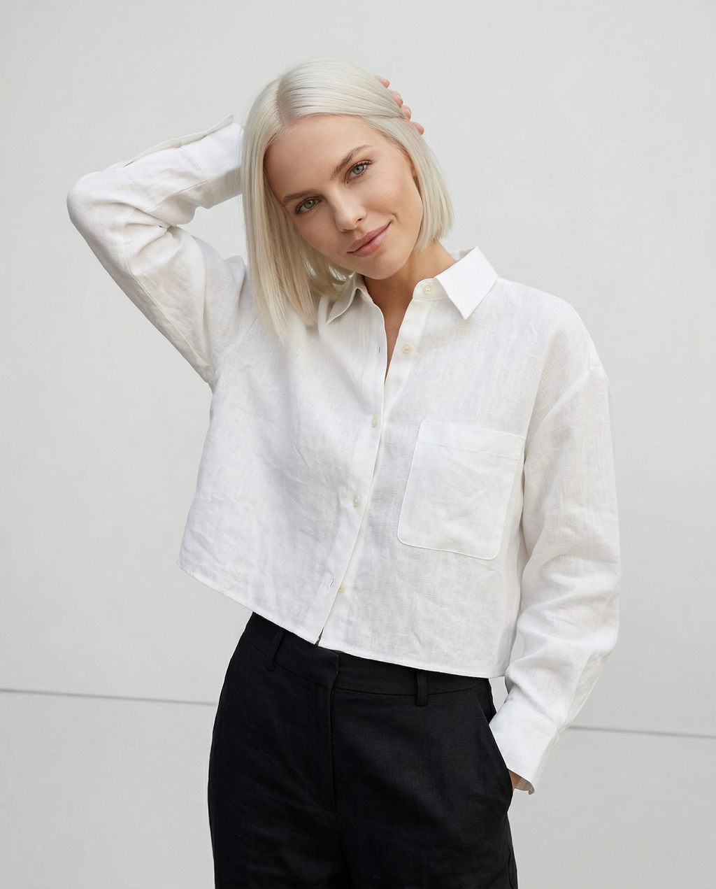 Chemise courte oversize pour femme, 100 % lin