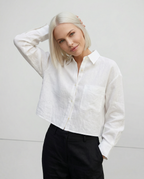 Chemise courte oversize pour femme, 100 % lin