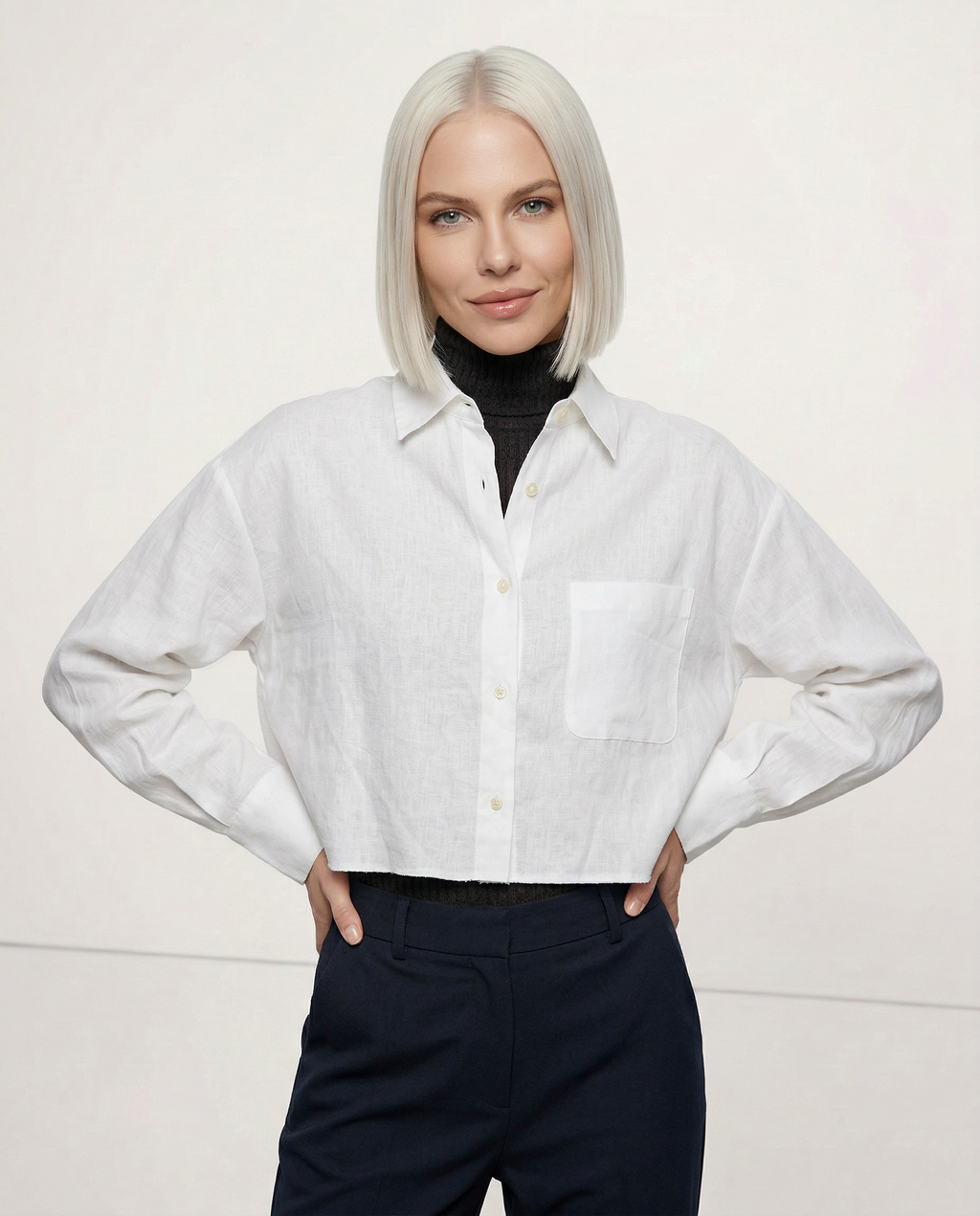 Chemise courte oversize pour femme, 100 % lin