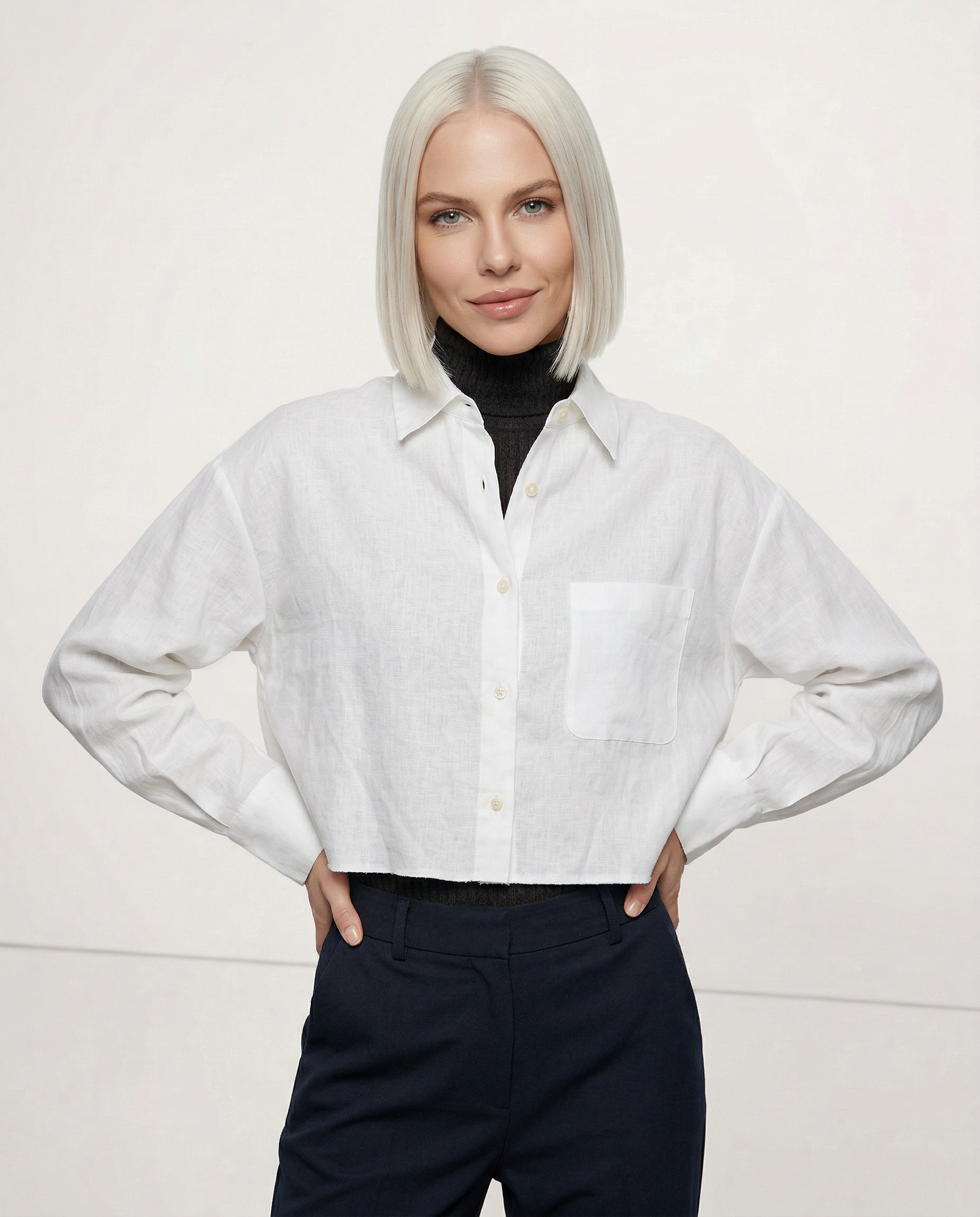 Chemise courte oversize pour femme, 100 % lin