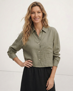 Chemise courte oversize pour femme, 100 % lin