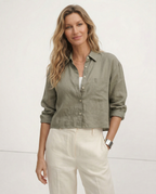 Chemise courte oversize pour femme, 100 % lin