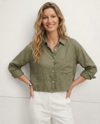 Chemise courte oversize pour femme, 100 % lin