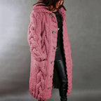 Gilet long en maille grossière pour femme - couche chaude avec capuche et fermeture à boutons pour l’hiver