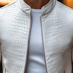 Giacca Uomo in Pelle Effetto Coccodrillo – Stile Biker Elegante con Zip
