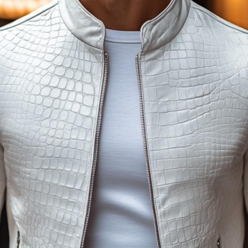 Giacca Uomo in Pelle Effetto Coccodrillo – Stile Biker Elegante con Zip