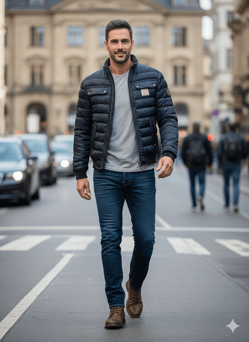 Giacca Uomo Trapuntata Leggera Slim Fit con Collo Alto