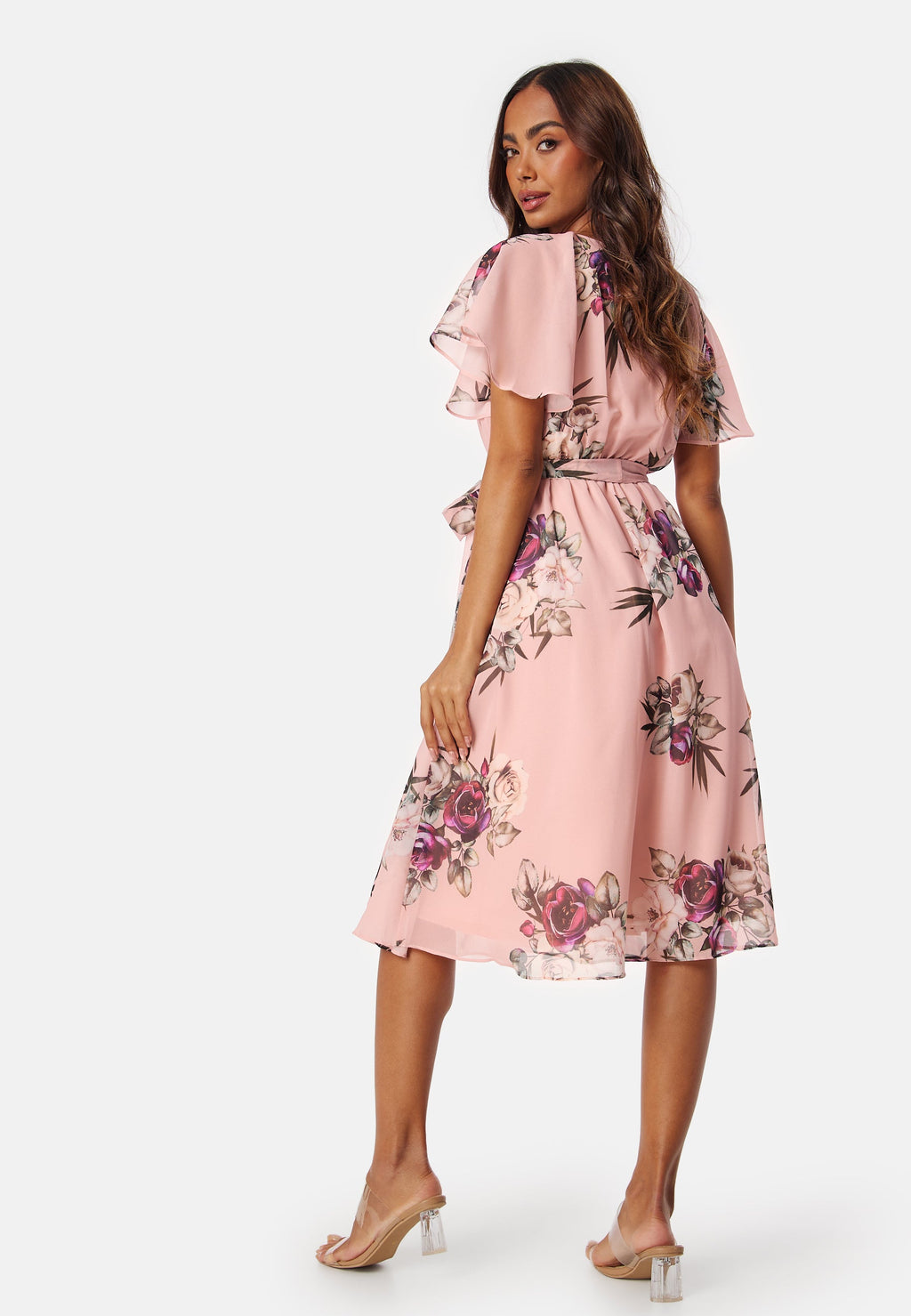 Midi Kjole med Omslag og Blomsterprint