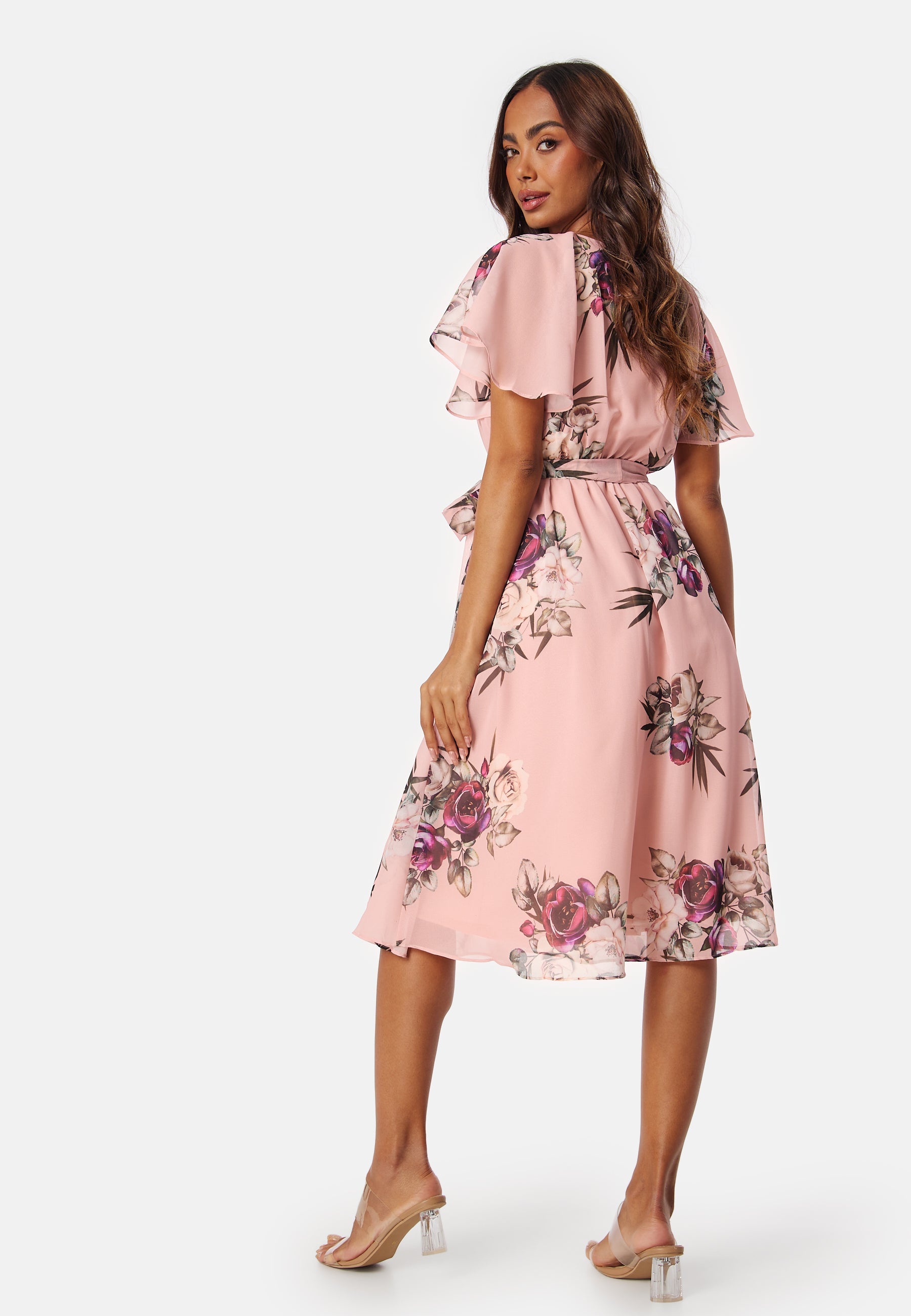 Midi Kjole med Omslag og Blomsterprint