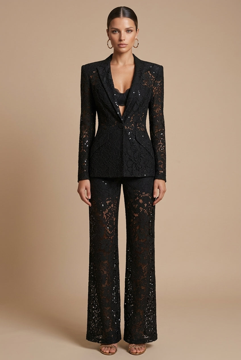 Ensemble pour femme en dentelle florale avec blazer à basque