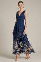 Robe maxi femme à fleurs avec col en V